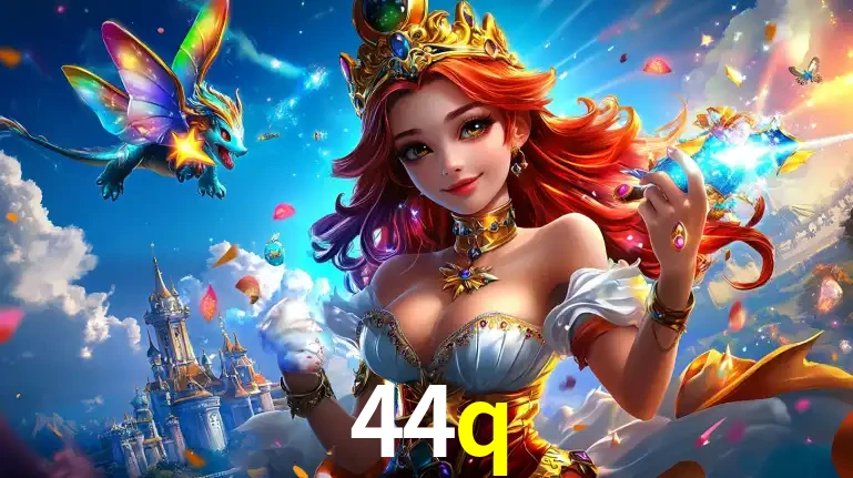 A princesa de um reino de fantasia mágico, com seu pequeno dragão, apresentando um mundo de prêmios encantados nos jogos de caça-níqueis do cassino 44q.
