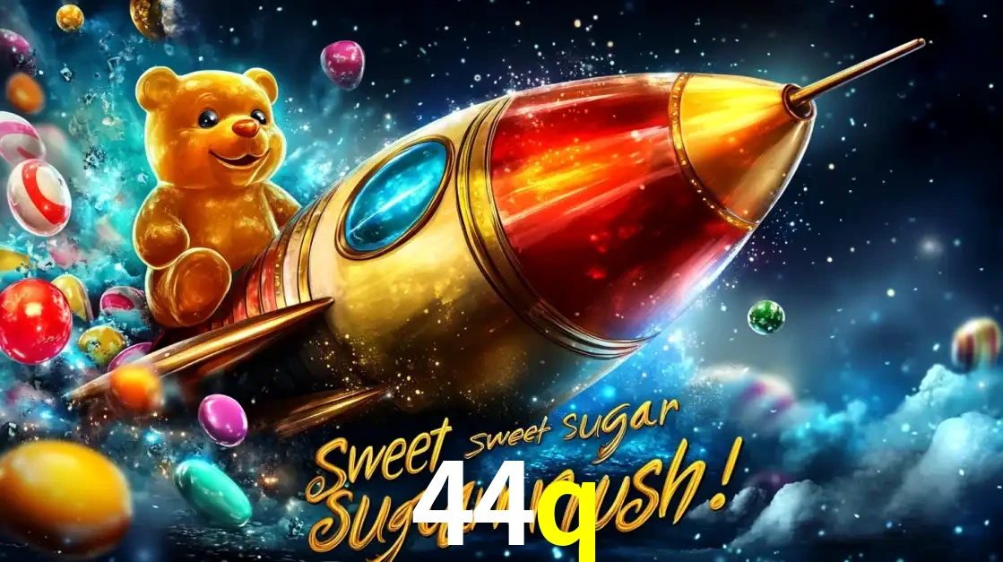 Arte promocional do jogo de slot Sugar Rush, com um urso de pelúcia em um foguete viajando pelo espaço de doces, um dos jogos divertidos disponíveis no cassino 44q.